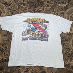 Vtg Y2K Lodi Cycle Bowl Dirt Track Racing 50th White Shirt Mens Size XL